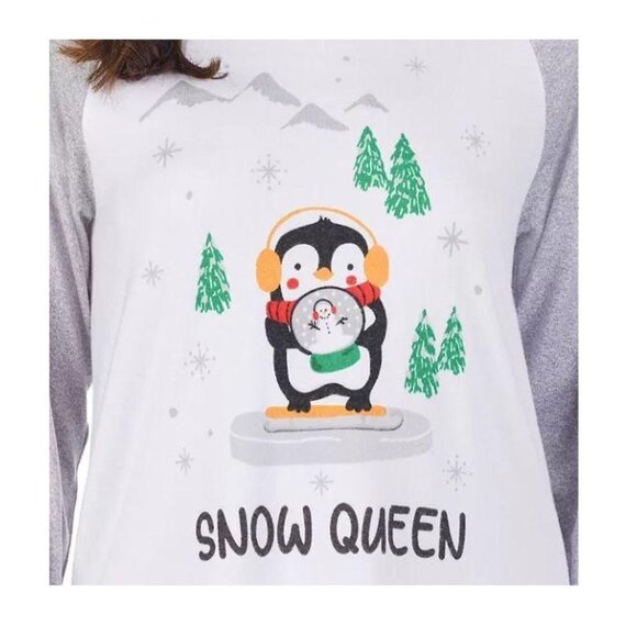 SOLD Cuddl Duds Womens Gray Penguin Snow Queen Knit Pockets Pajama 2 Pc Set Sz - Picture 2 of 11